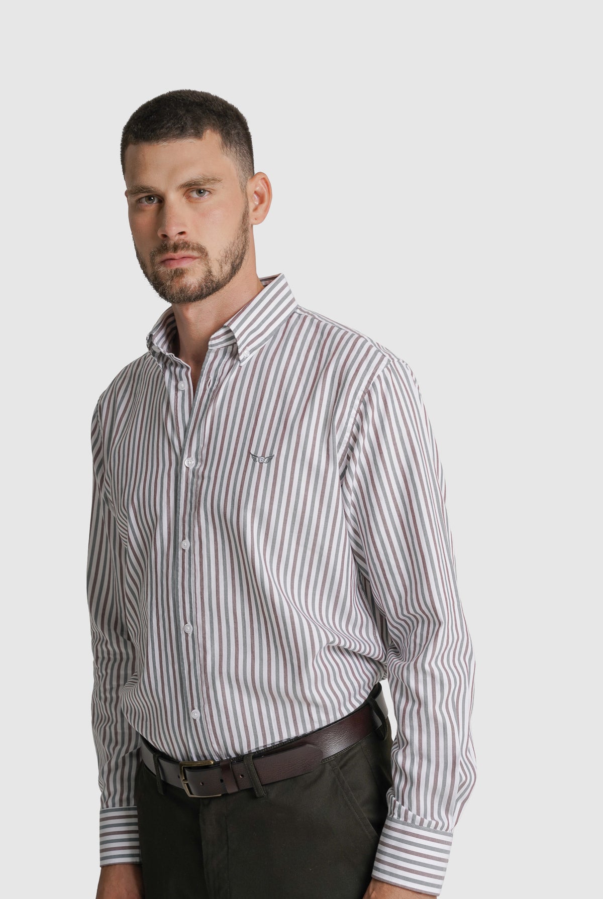 CAMISA FIL-A-FIL REGULAR FIT VERDE ÀS RISCAS MR. BLUE