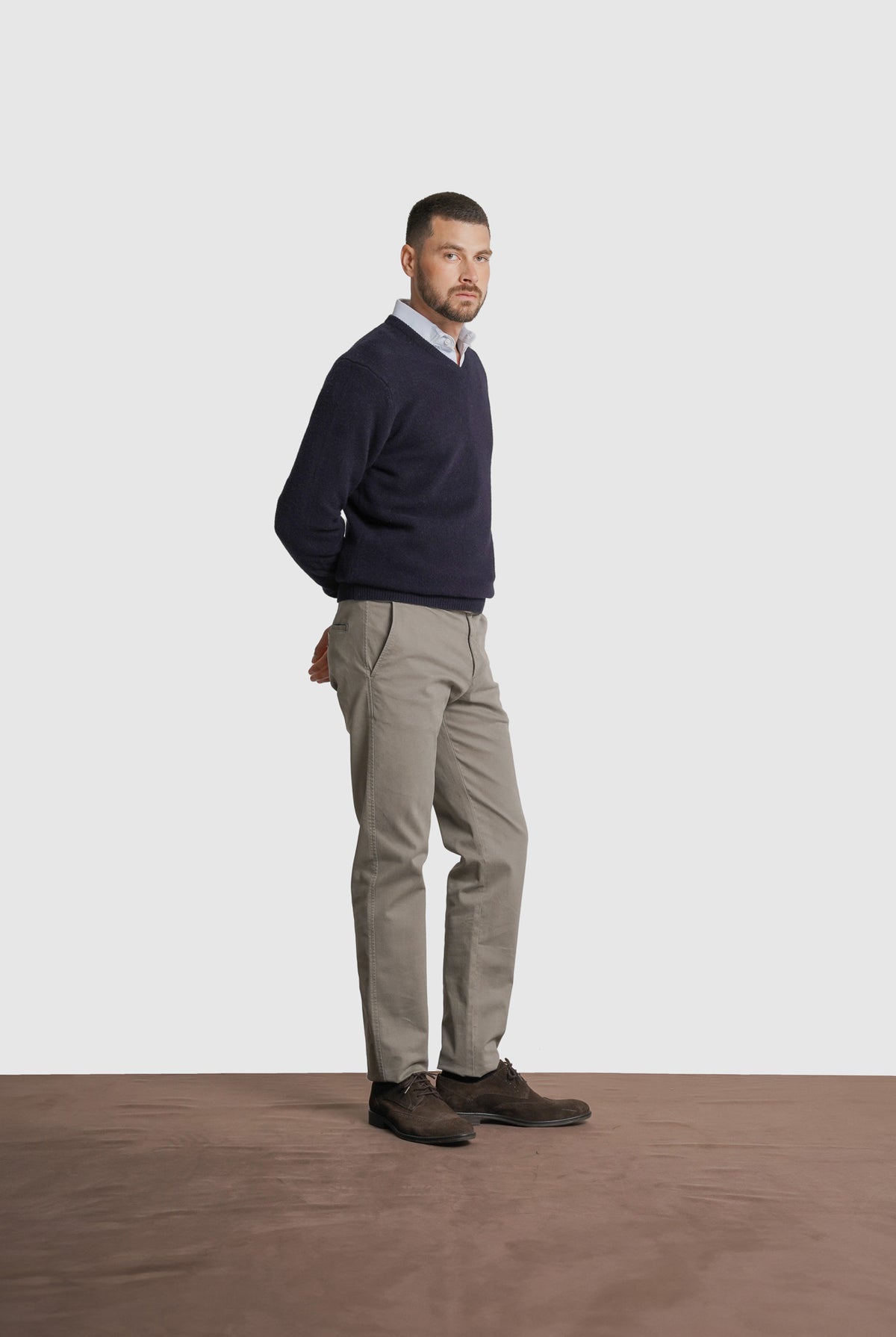 PULLOVER LÃ MERINO REGULAR FIT AZUL LISO MARK BELLUCCI