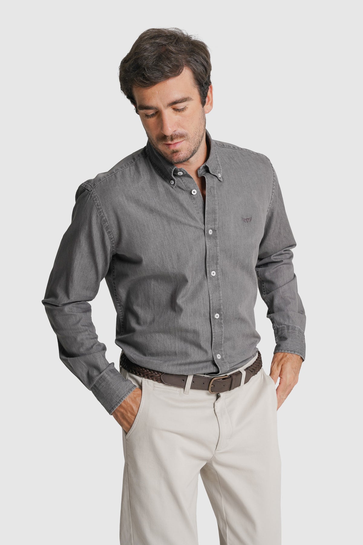 CAMISA TWILL REGULAR FIT CINZENTA LISA MR. BLUE