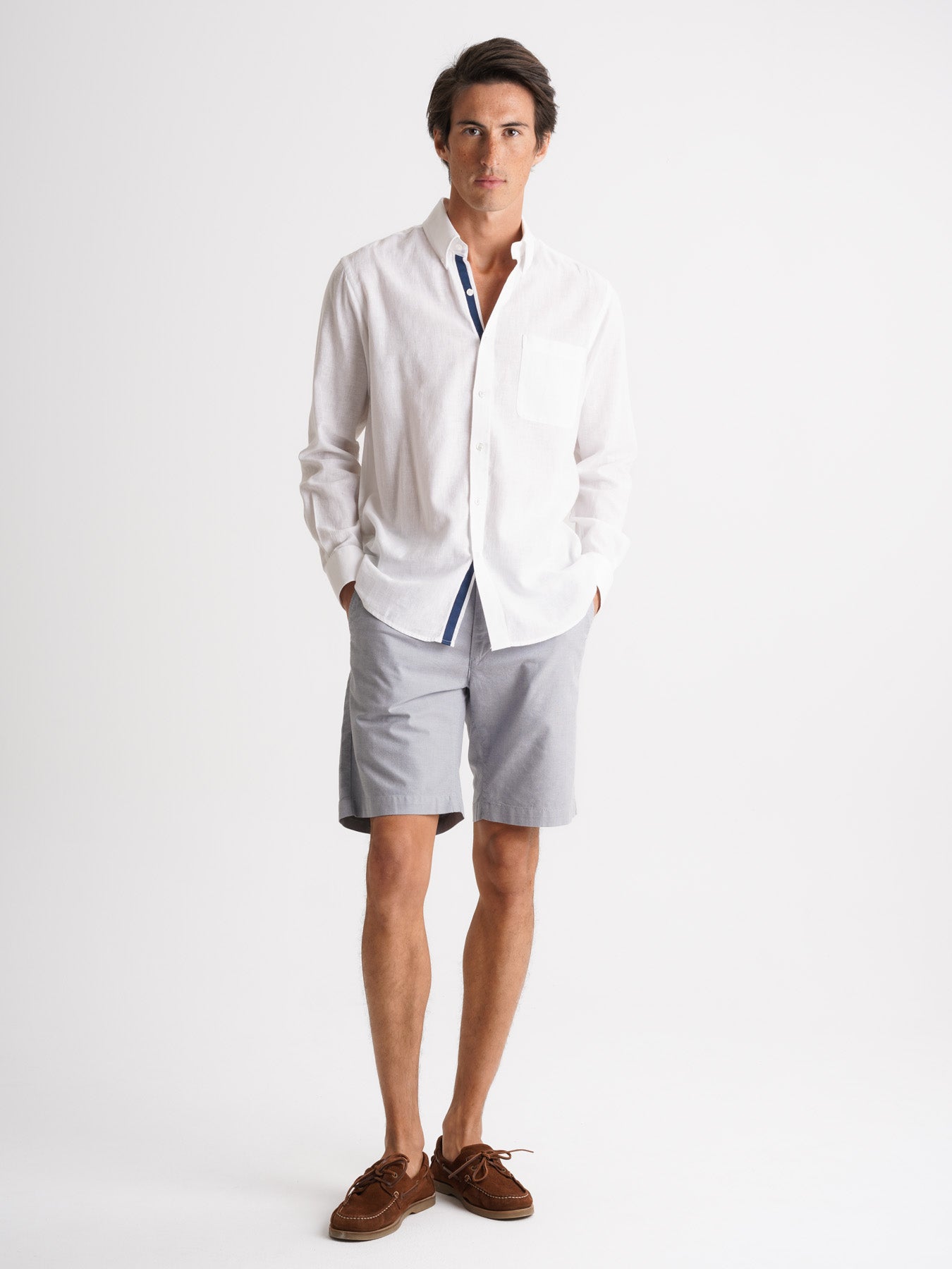 Camisa Regular Fit Lino Blanca Mr. Blue