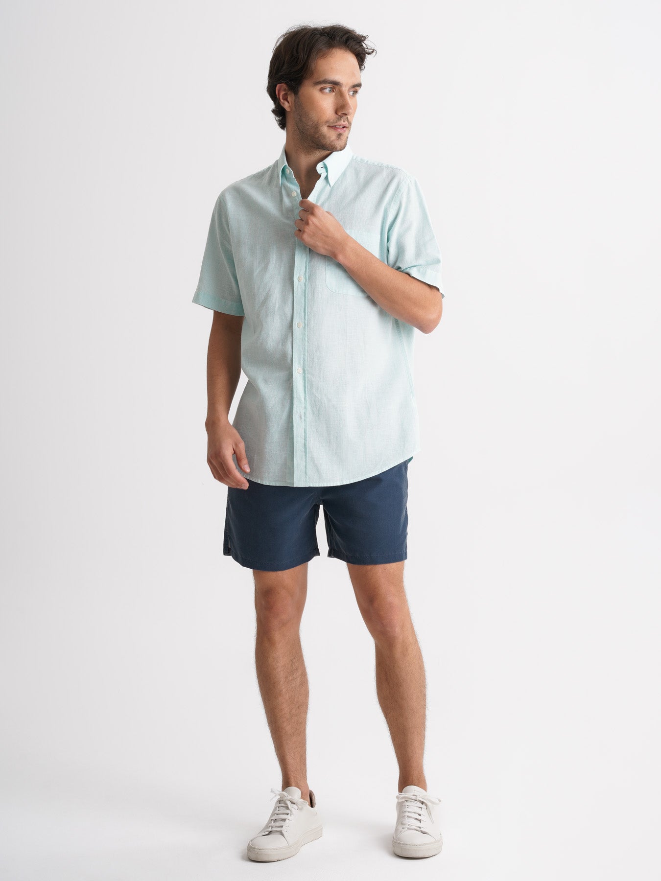 Mr. Blue Green Linen Regular Fit Shirt