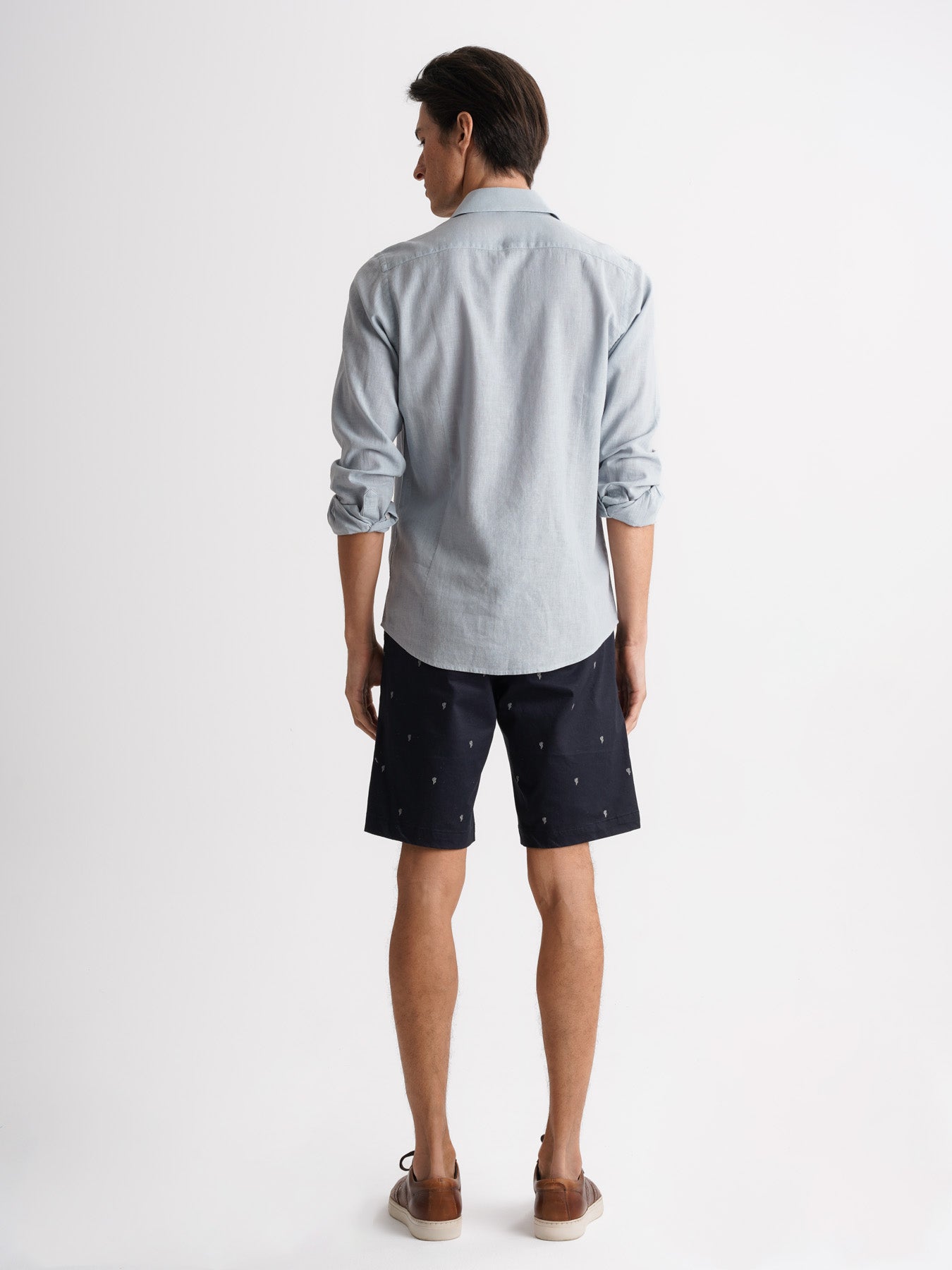 Camisa de lino azul slim fit Mr. Blue