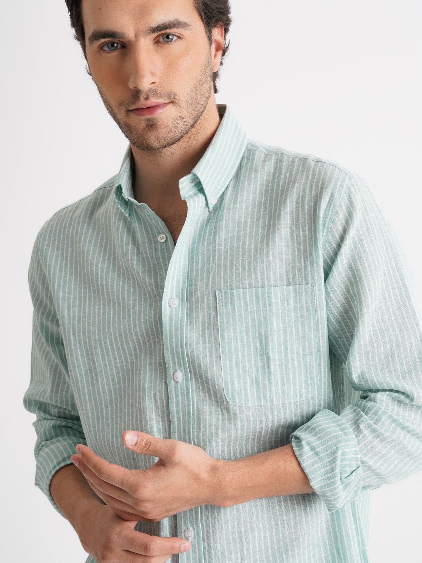 Mr. Blue Green Linen Regular Fit Shirt