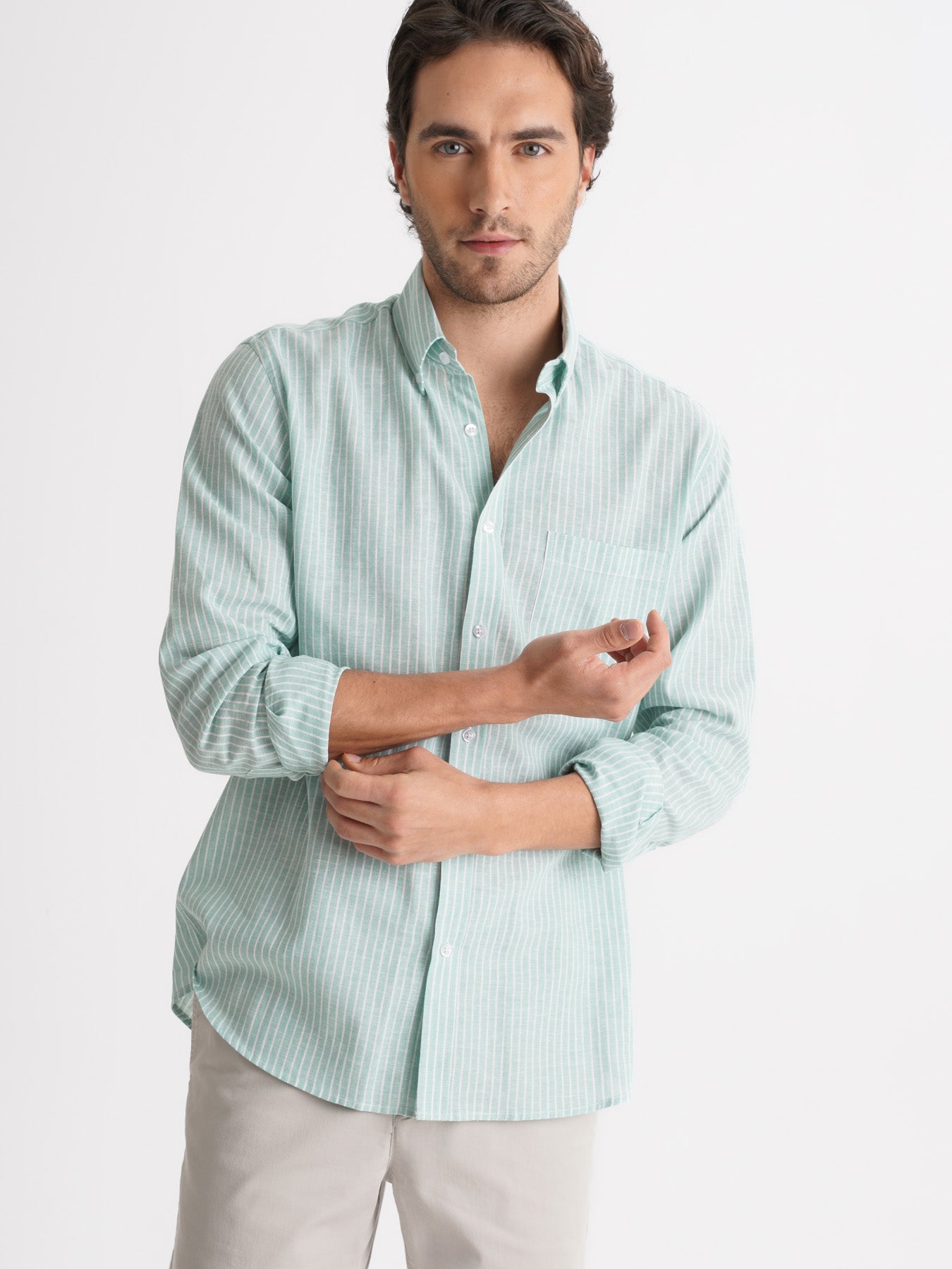 Mr. Blue Green Linen Regular Fit Shirt
