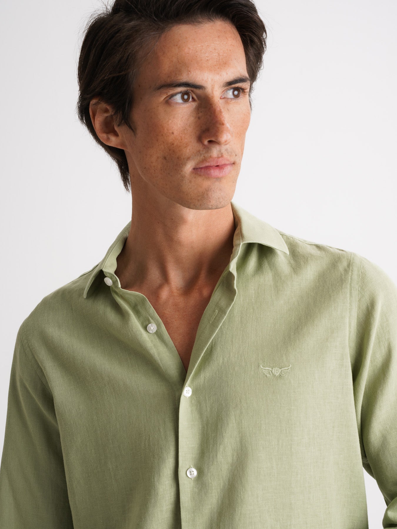 Camisa de corte slim de lino verde de Mr. Blue