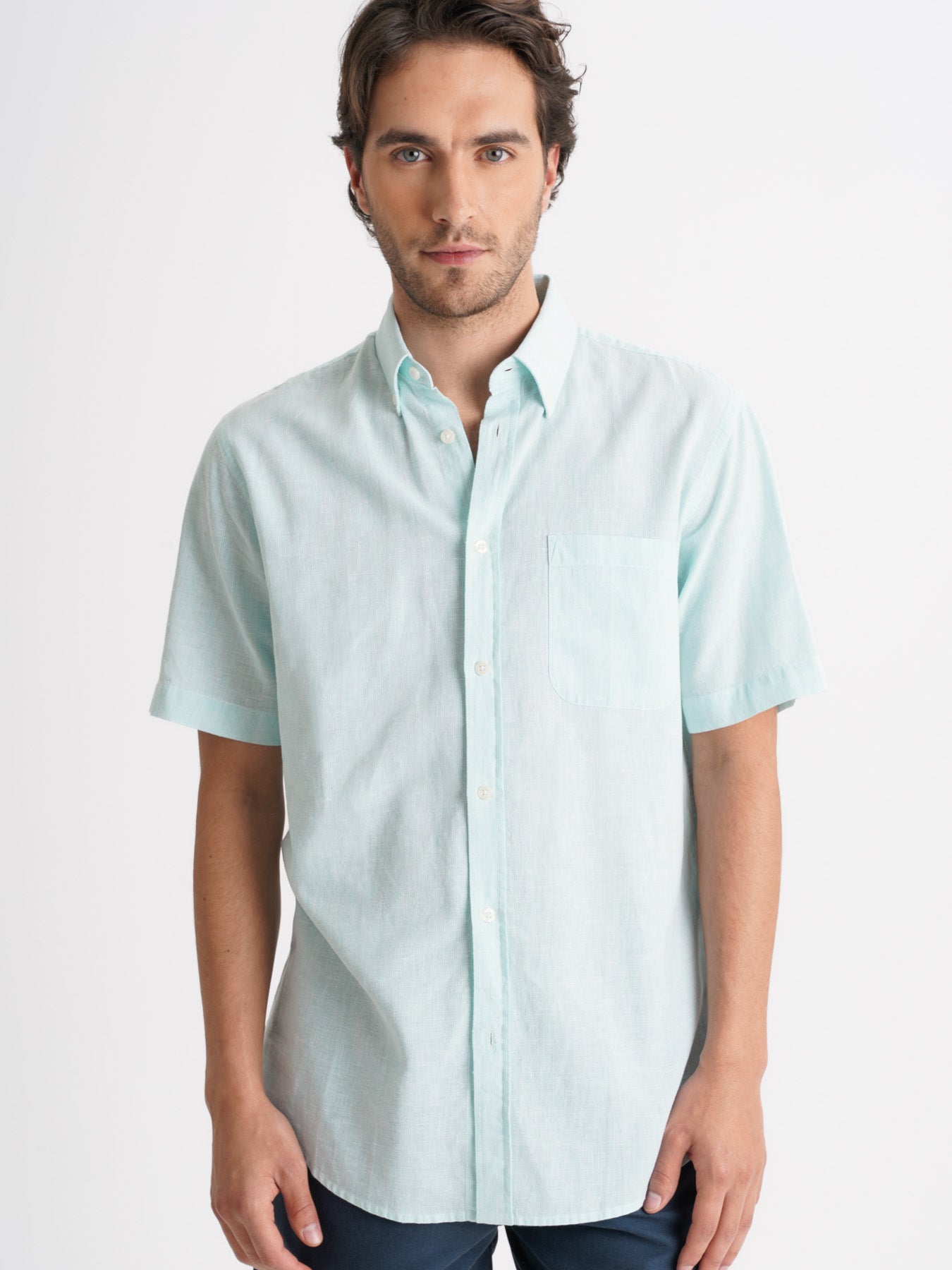 Mr. Blue Green Linen Regular Fit Shirt