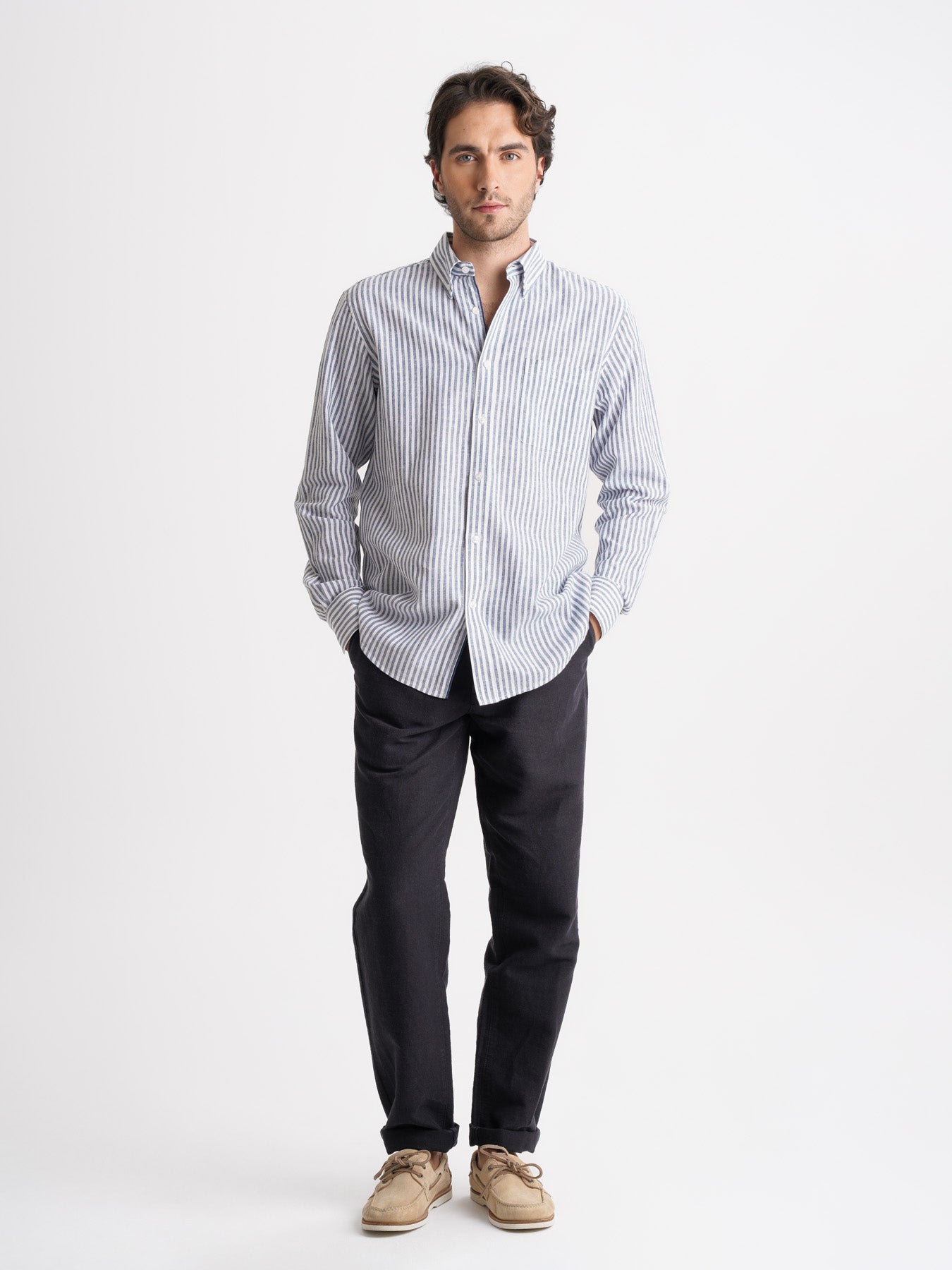 Camisa Regular Fit Lino Azul Mr. Blue