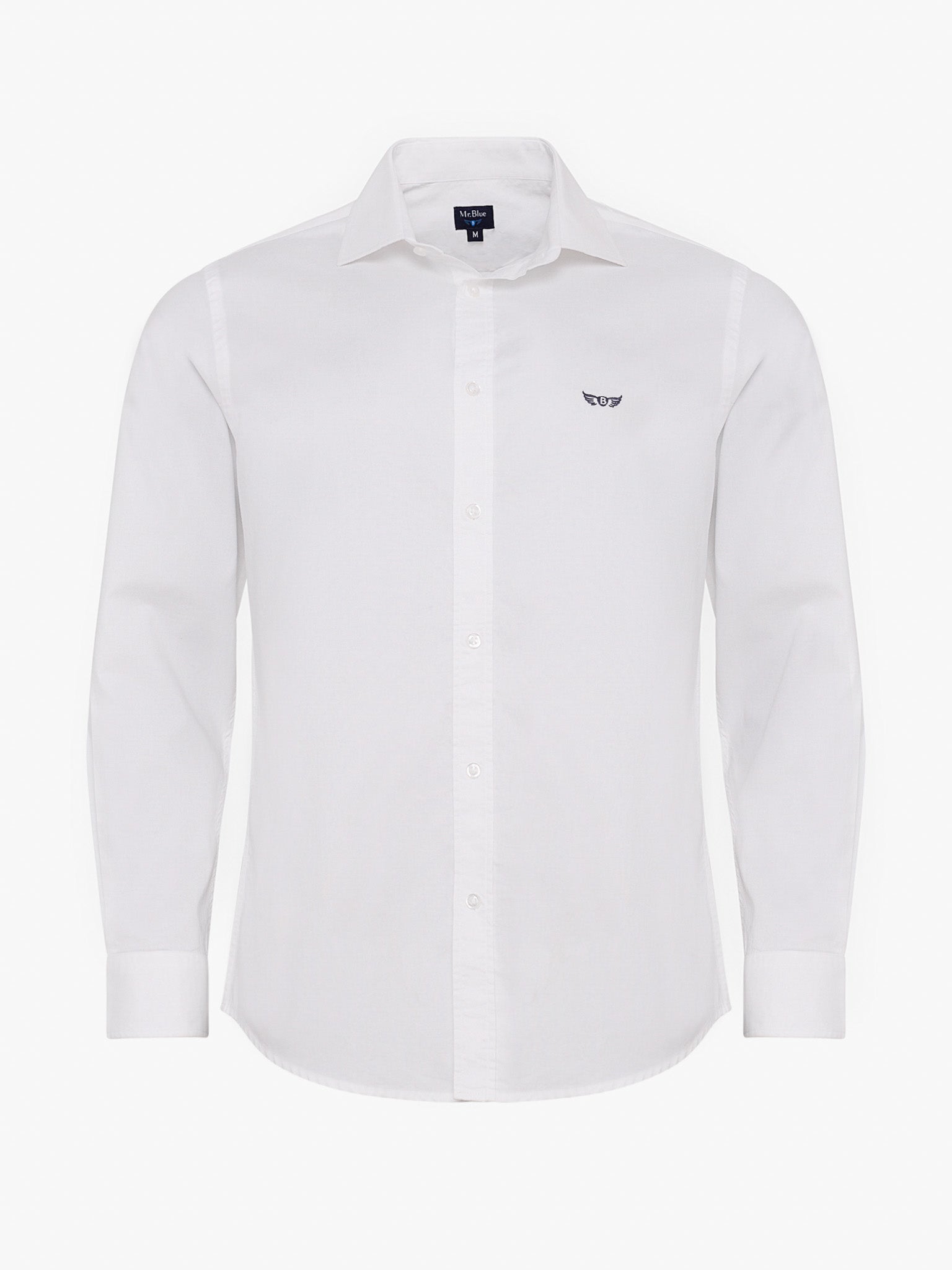 WHITE COTTON LONG SLEEVE SLIM FIT MR SHIRT. BLUE