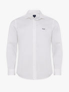 WHITE COTTON LONG SLEEVE SLIM FIT MR SHIRT. BLUE