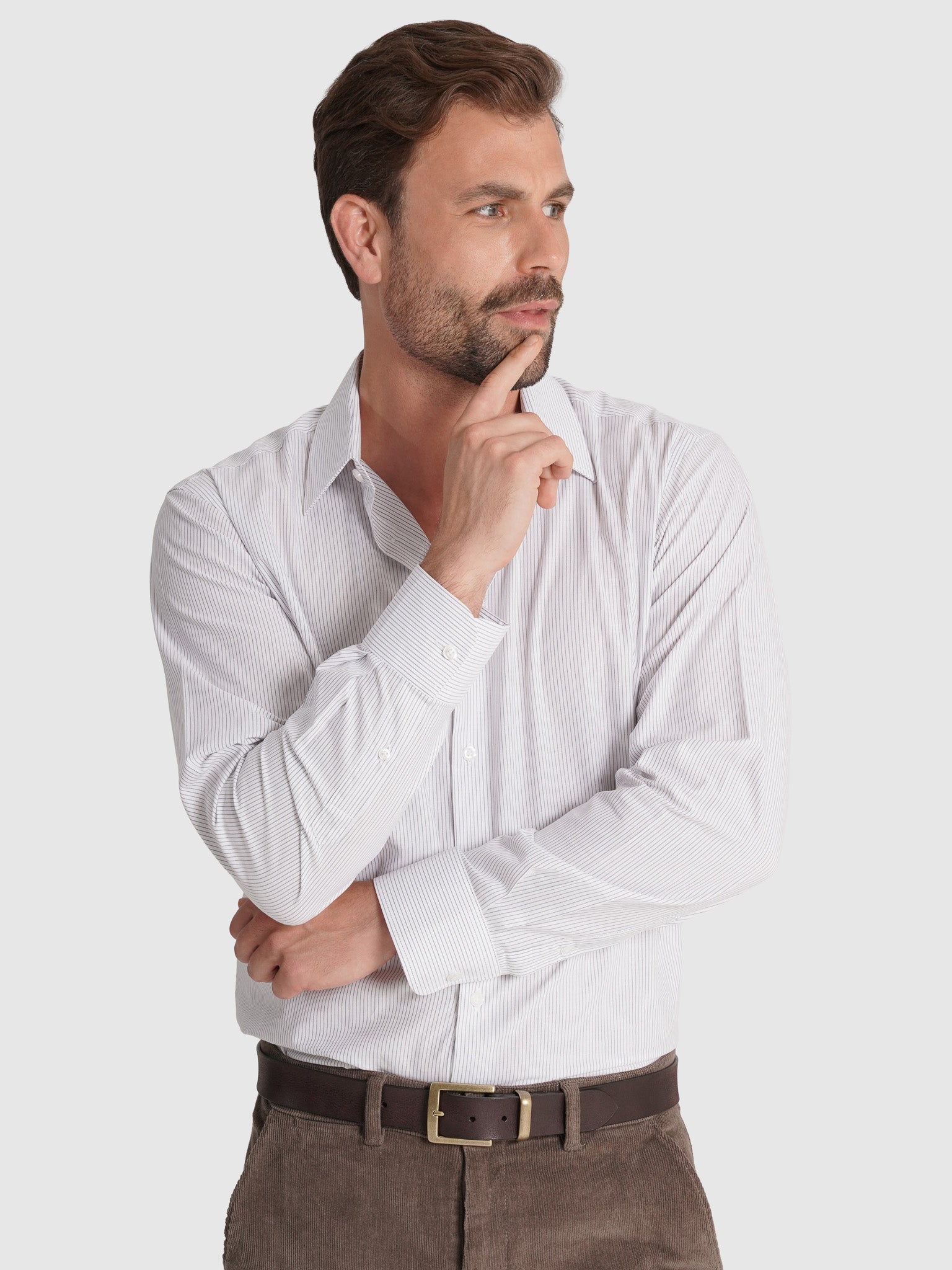 GRAY LONG SLEEVE COTTON SHIRT CLASSIC FIT MR. BLUE