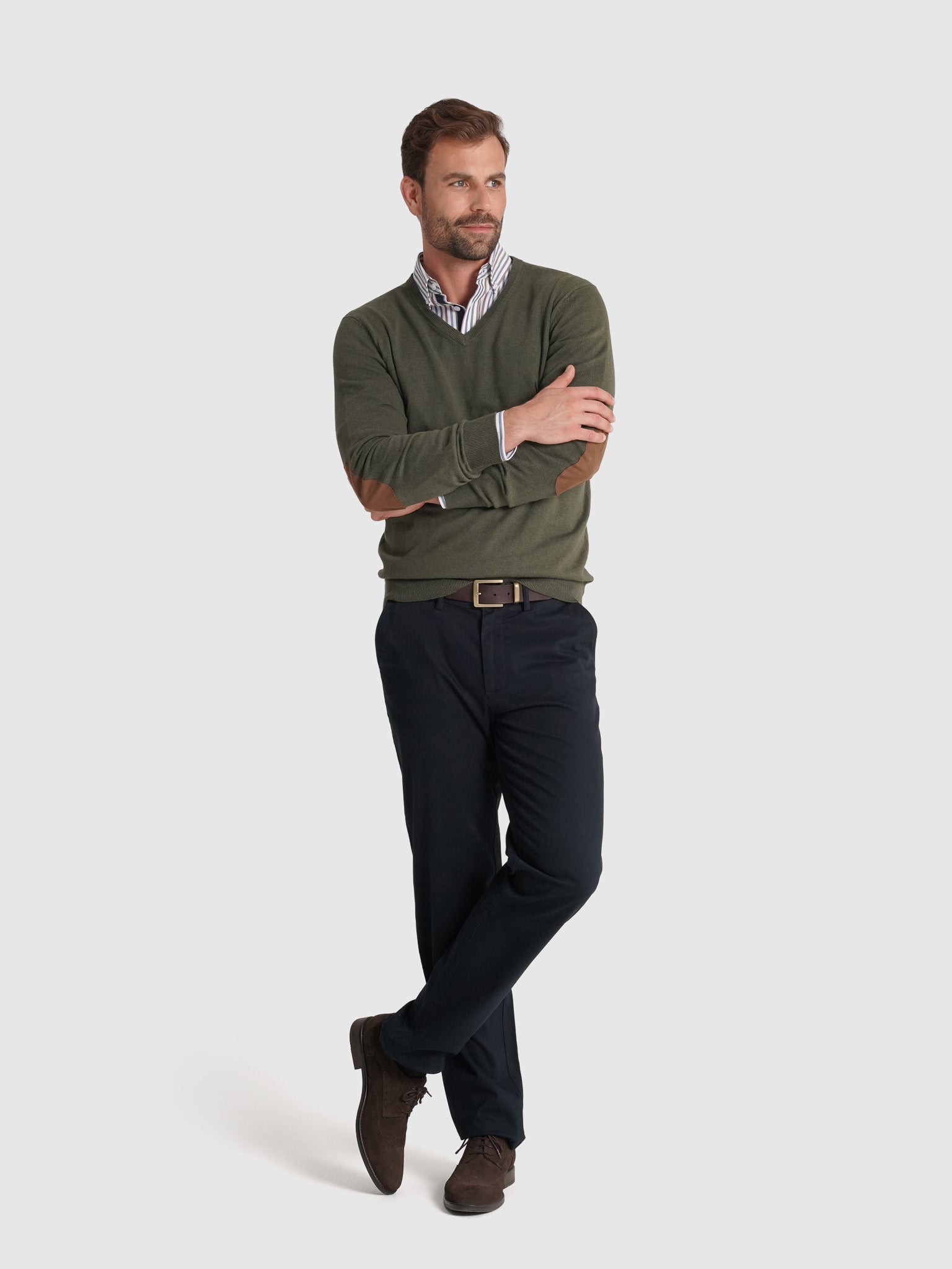 GREEN CASHMERE PULLOVER WITH REGULAR FIT MR ELBOW PADS. BLUE
