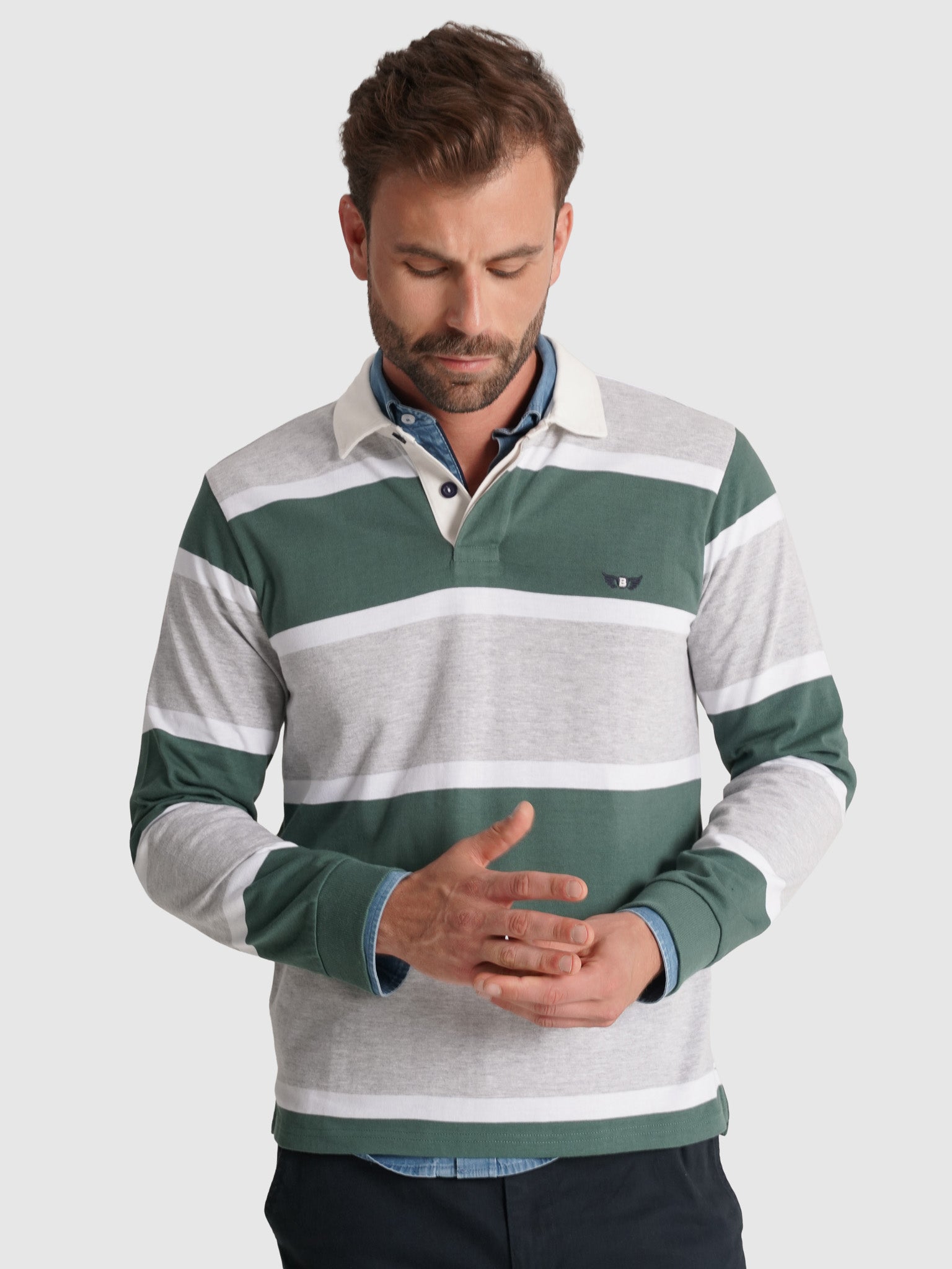 RUGBY GREEN COTTON LONG SLEEVE REGULAR FIT MR. BLUE