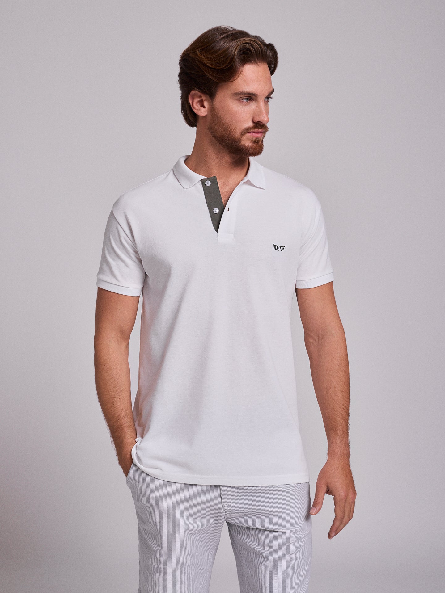 POLO BLANCO MANGA CORTA REGULAR FIT MR. AZUL