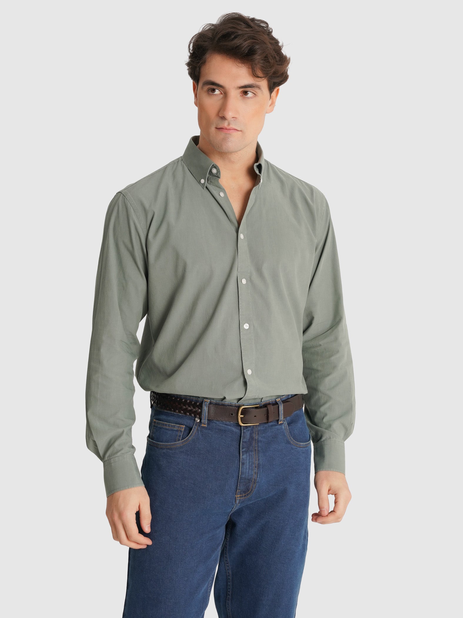 CAMISA ALGODÓN VERDE MANGA LARGA REGULAR FIT MR. AZUL