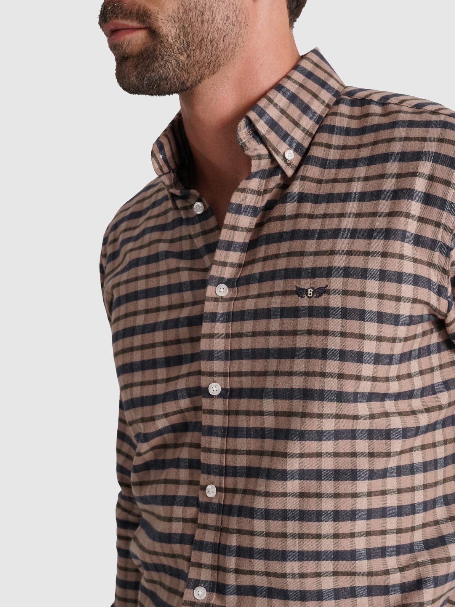 BROWN COTTON SHIRT LONG SLEEVE REGULAR FIT MR. BLUE