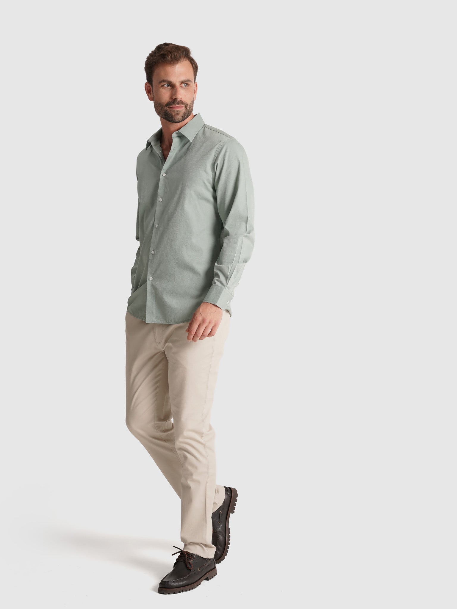GREEN COTTON SHIRT LONG SLEEVE SLIM FIT MR. BLUE