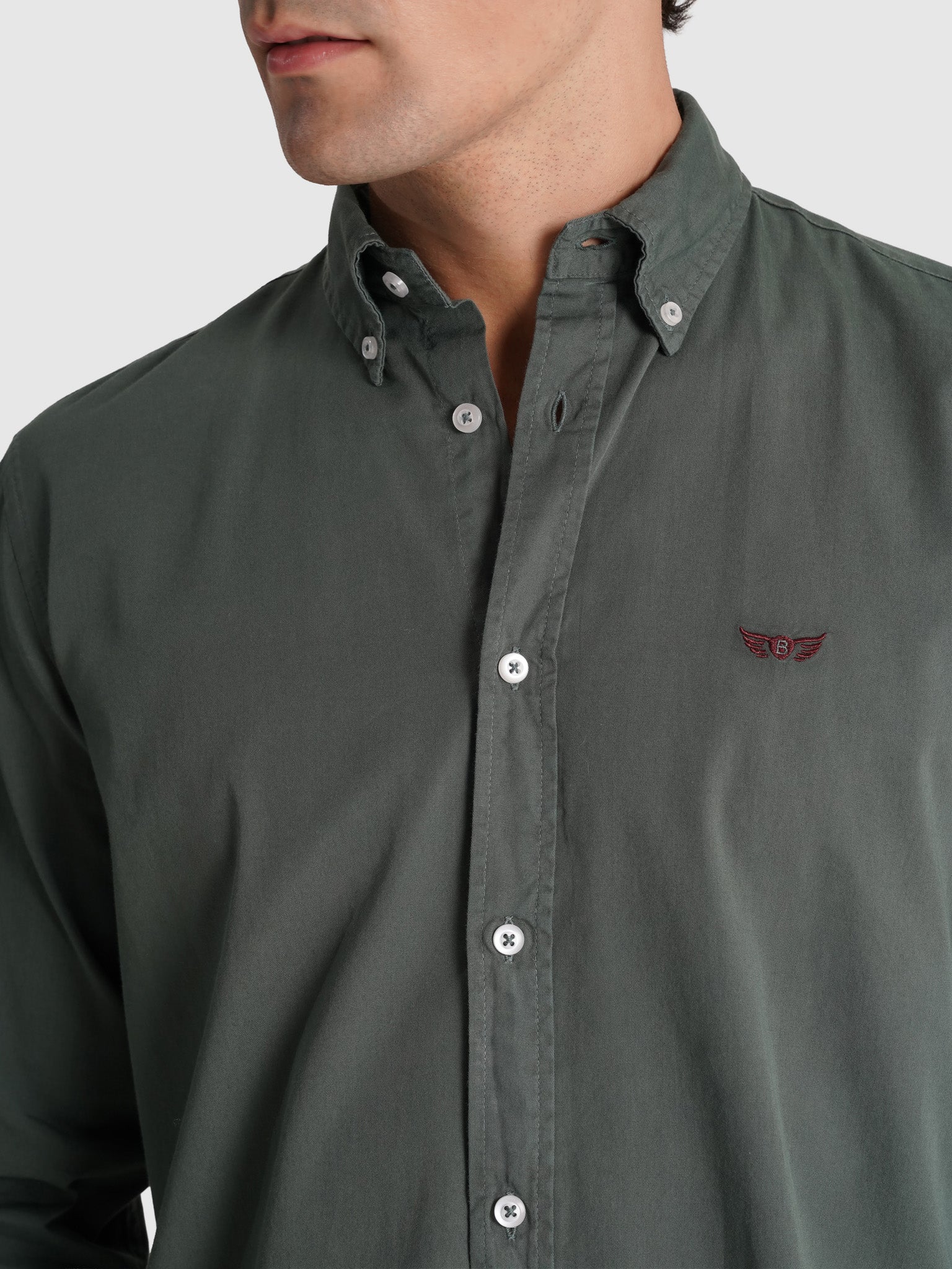 GREEN COTTON SHIRT LONG SLEEVE REGULAR FIT MR. BLUE