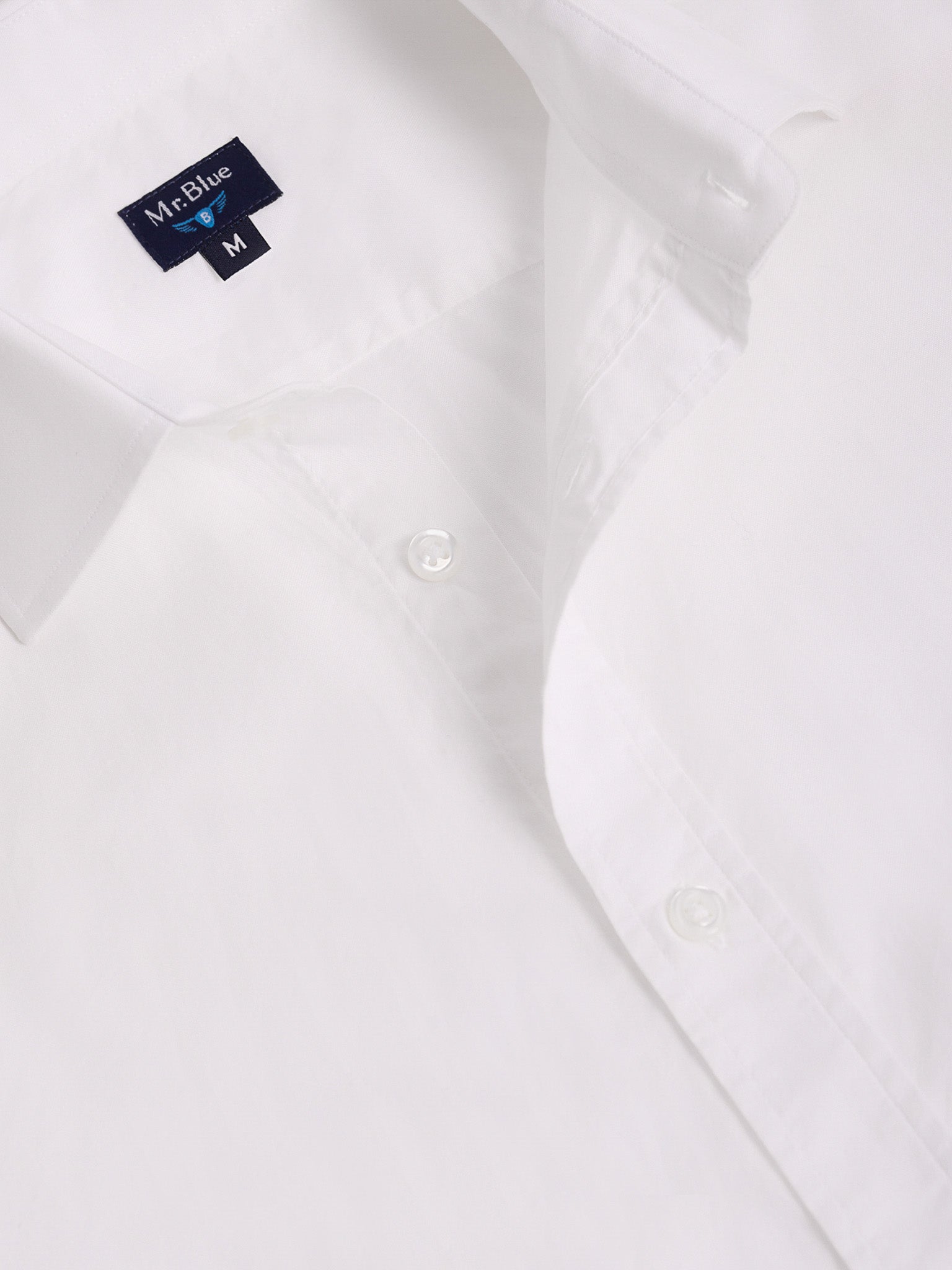WHITE COTTON LONG SLEEVE SLIM FIT MR SHIRT. BLUE