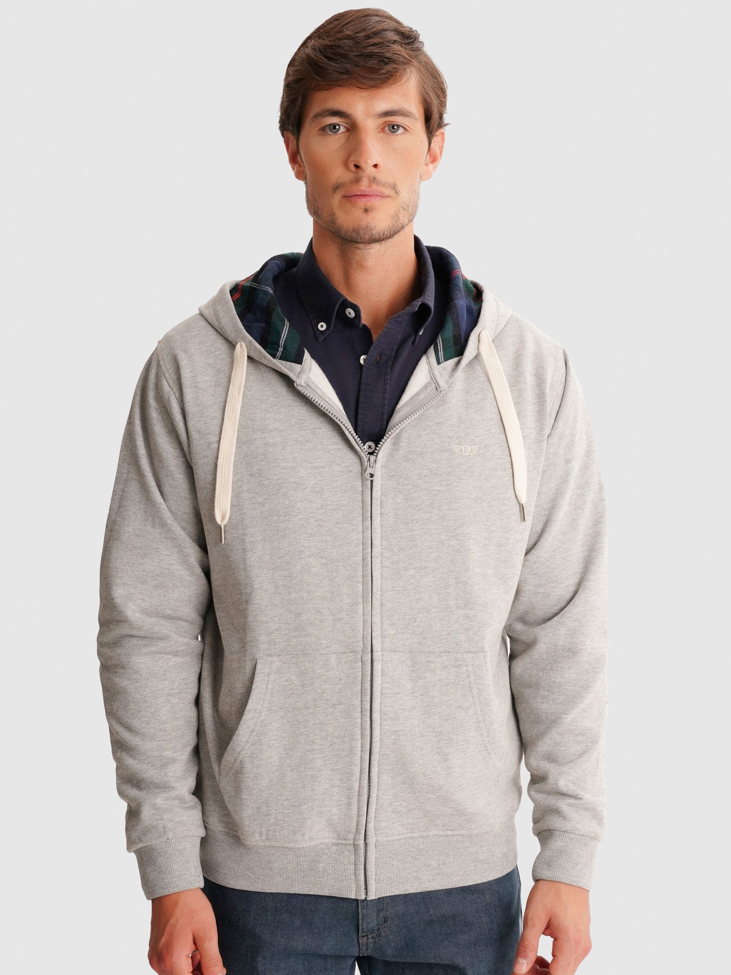 SUDADERA GRIS CON CAPUCHA REGULAR FIT MR. AZUL
