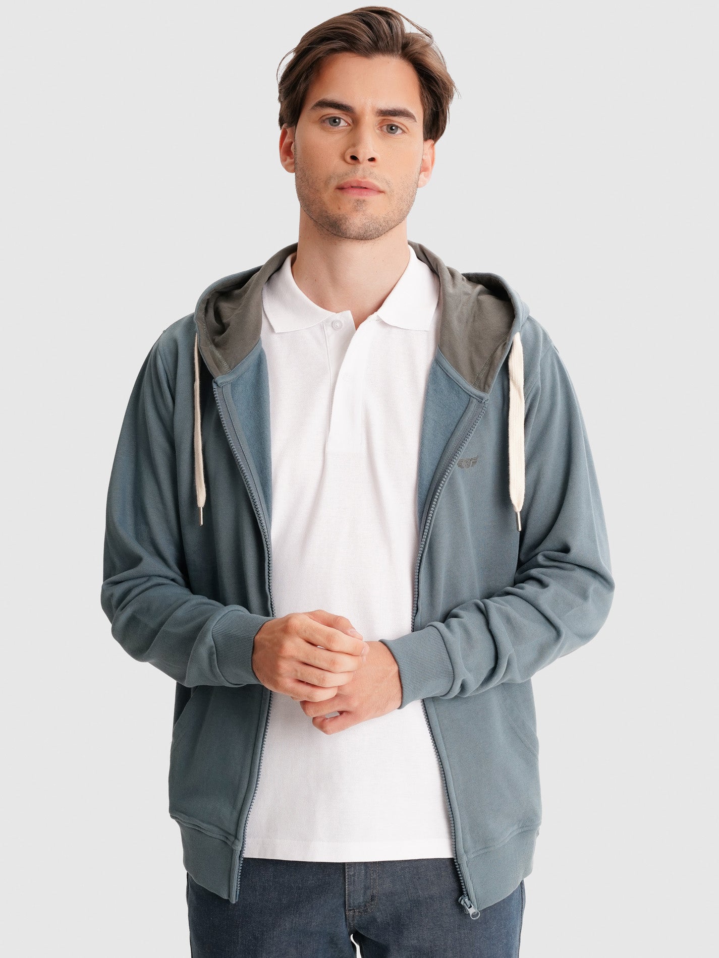 SUDADERA REGULAR FIT AZUL CON CAPUCHA MR. AZUL
