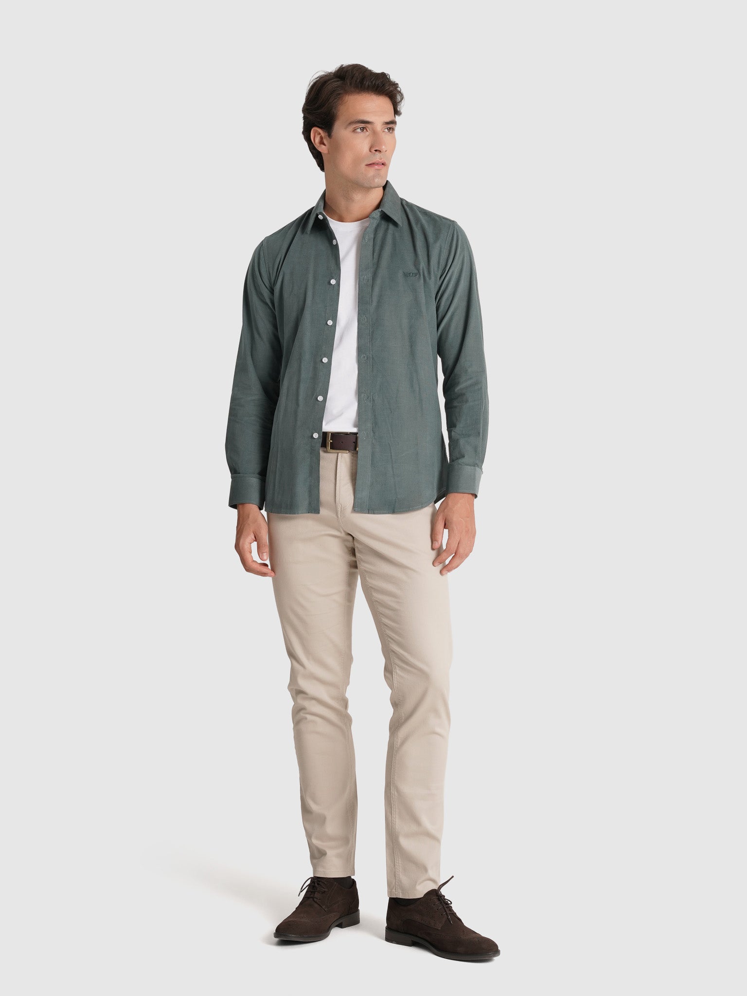 CAMISA BOMBAZINE VERDE MANGA LARGA AJUSTE SASTRERÍA MR. AZUL
