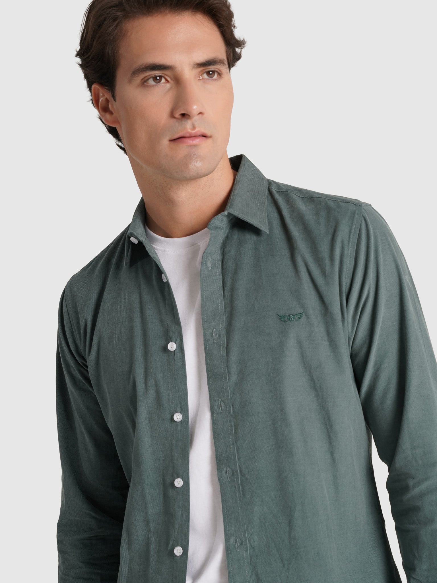 CAMISA BOMBAZINE VERDE MANGA LARGA AJUSTE SASTRERÍA MR. AZUL