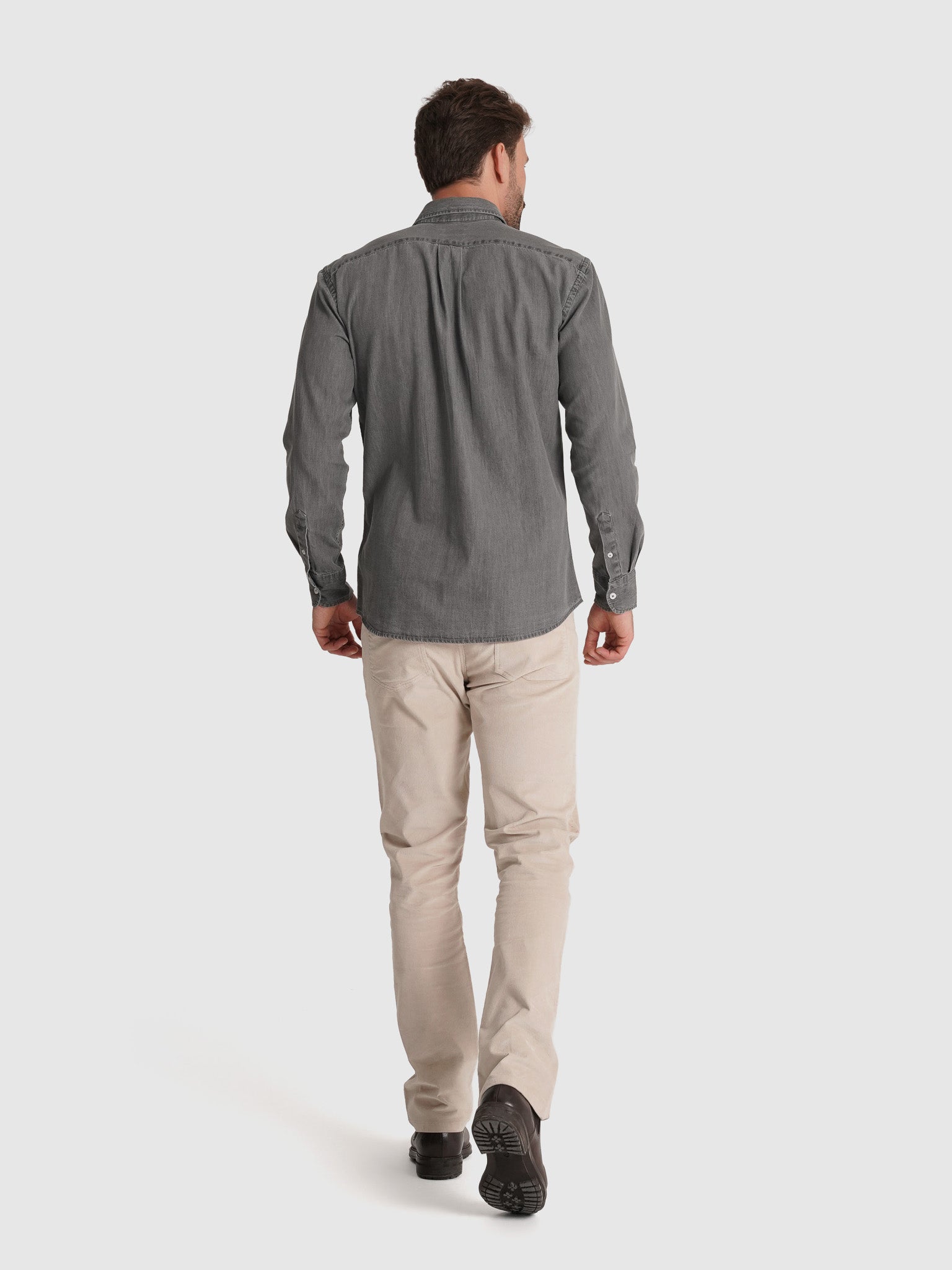 CAMISA ALGODÓN GRIS MANGA LARGA REGULAR FIT MR. AZUL