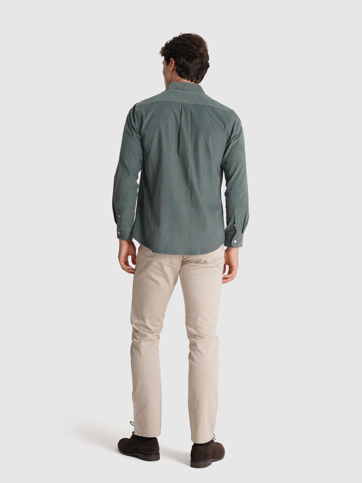 CAMISA BOMBAZINE VERDE MANGA LARGA AJUSTE SASTRERÍA MR. AZUL