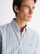 Camisa Regular Fit Lino Azul Mr. Blue