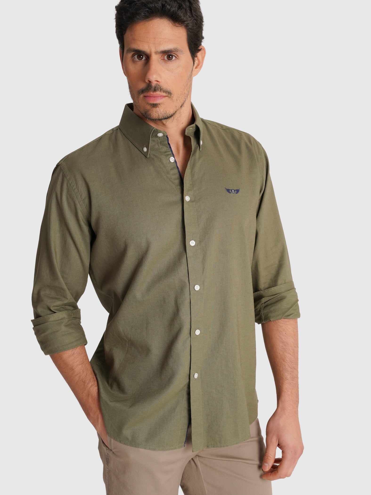 CAMISA MANGA LARGA VERDE REGULAR FIT MR. AZUL