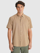 BEIGE POPELINE SHIRT SHORT SLEEVE REGULAR FIT MR. BLUE