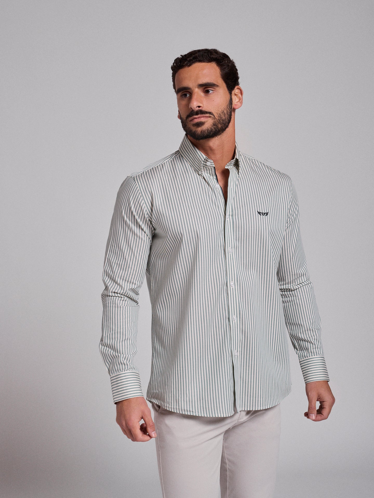CAMISA ALGODÓN VERDE MANGA LARGA REGULAR FIT MR. AZUL