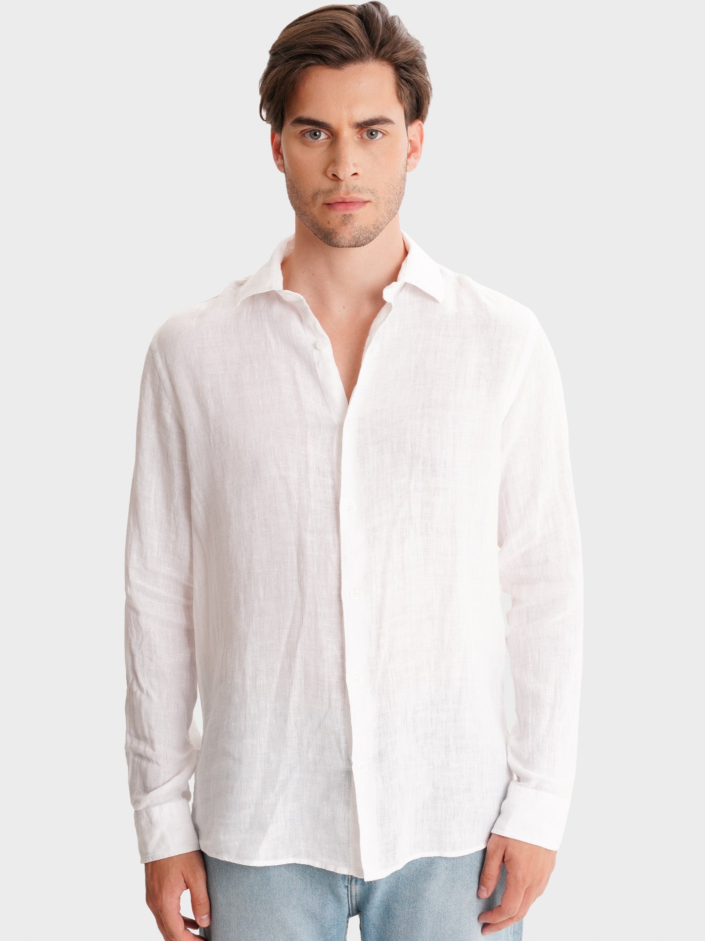 CAMISA LINO BLANCO MANGA LARGA SASTRERÍA MARK BELLUCCI