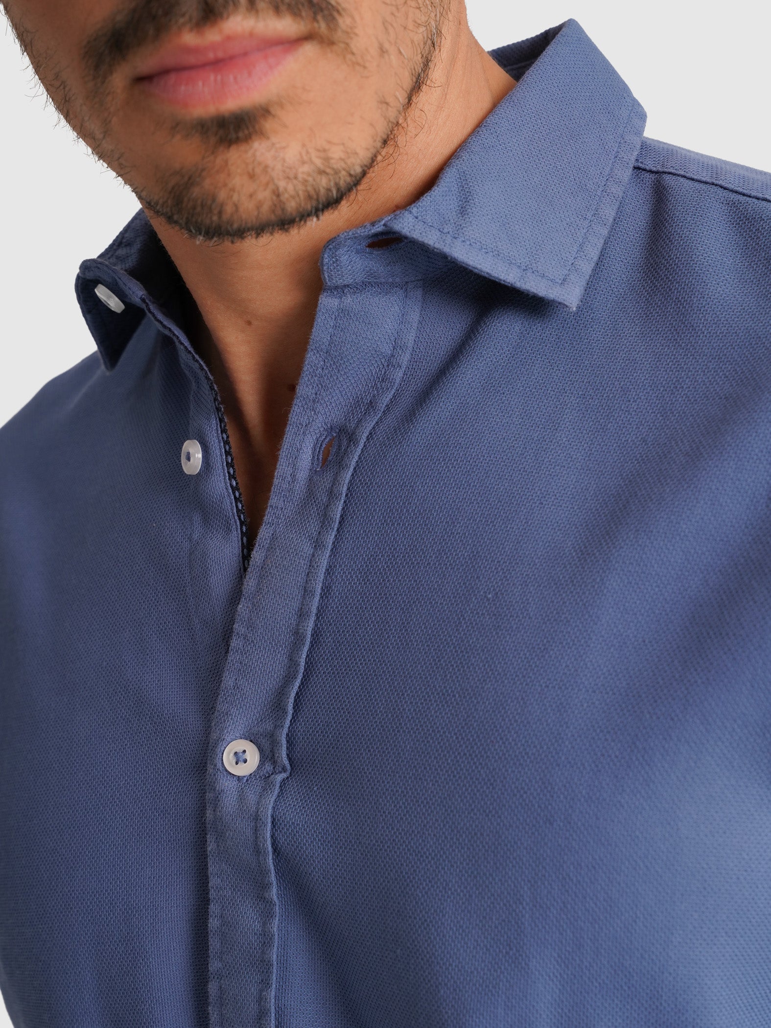 CAMISA MR DOBBY AZUL MANGA LARGA SASTRERÍA. AZUL