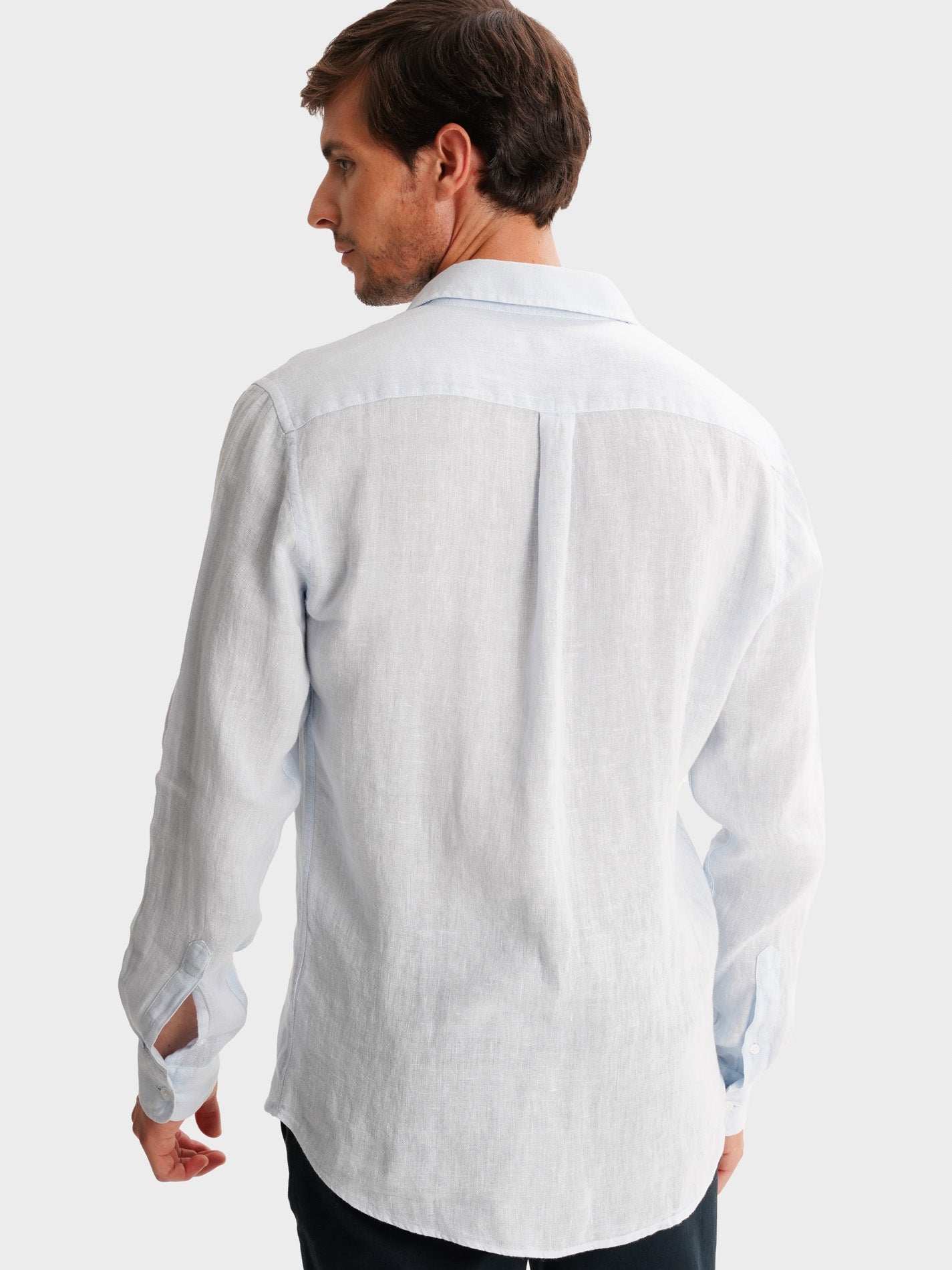 BLUE LINEN SHIRT LONG SLEEVE TAILORED FIT MARK BELLUCCI