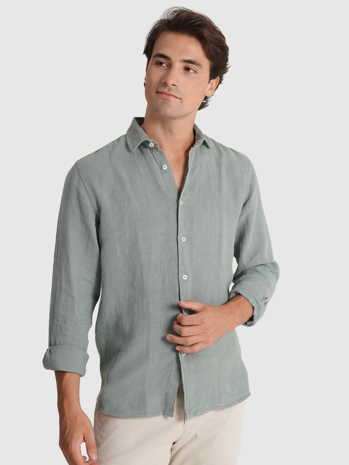 CAMISA LINHO VERDE MANGA COMPRIDA TAILORED FIT MARK BELLUCCI