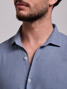 BLUE LINEN SHIRT LONG SLEEVE TAILORED FIT MARK BELLUCCI