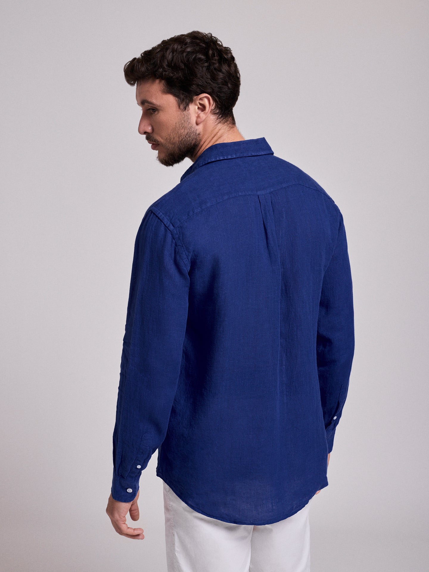 CAMISA LINO AZUL MANGA LARGA SASTRERÍA MARK BELLUCCI