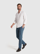 WHITE LINEN SHIRT LONG SLEEVE TAILORED FIT MARK BELLUCCI