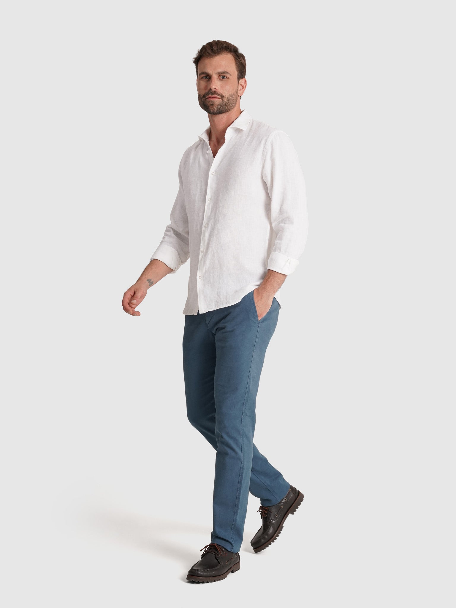 WHITE LINEN SHIRT LONG SLEEVE TAILORED FIT MARK BELLUCCI