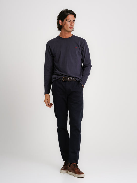 BLUE COTTON T-SHIRT LONG SLEEVE REGULAR FIT MR. BLUE