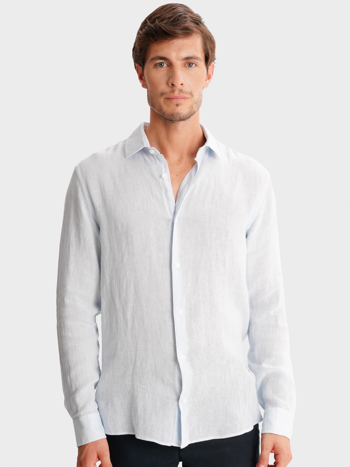 BLUE LINEN SHIRT LONG SLEEVE TAILORED FIT MARK BELLUCCI