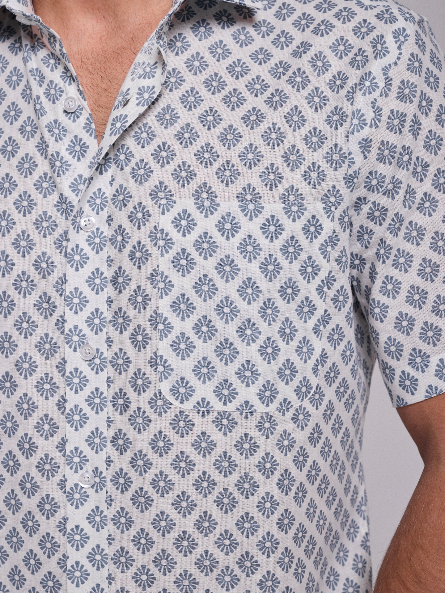 BLUE LINEN SHIRT SHORT SLEEVE REGULAR FIT MR. BLUE