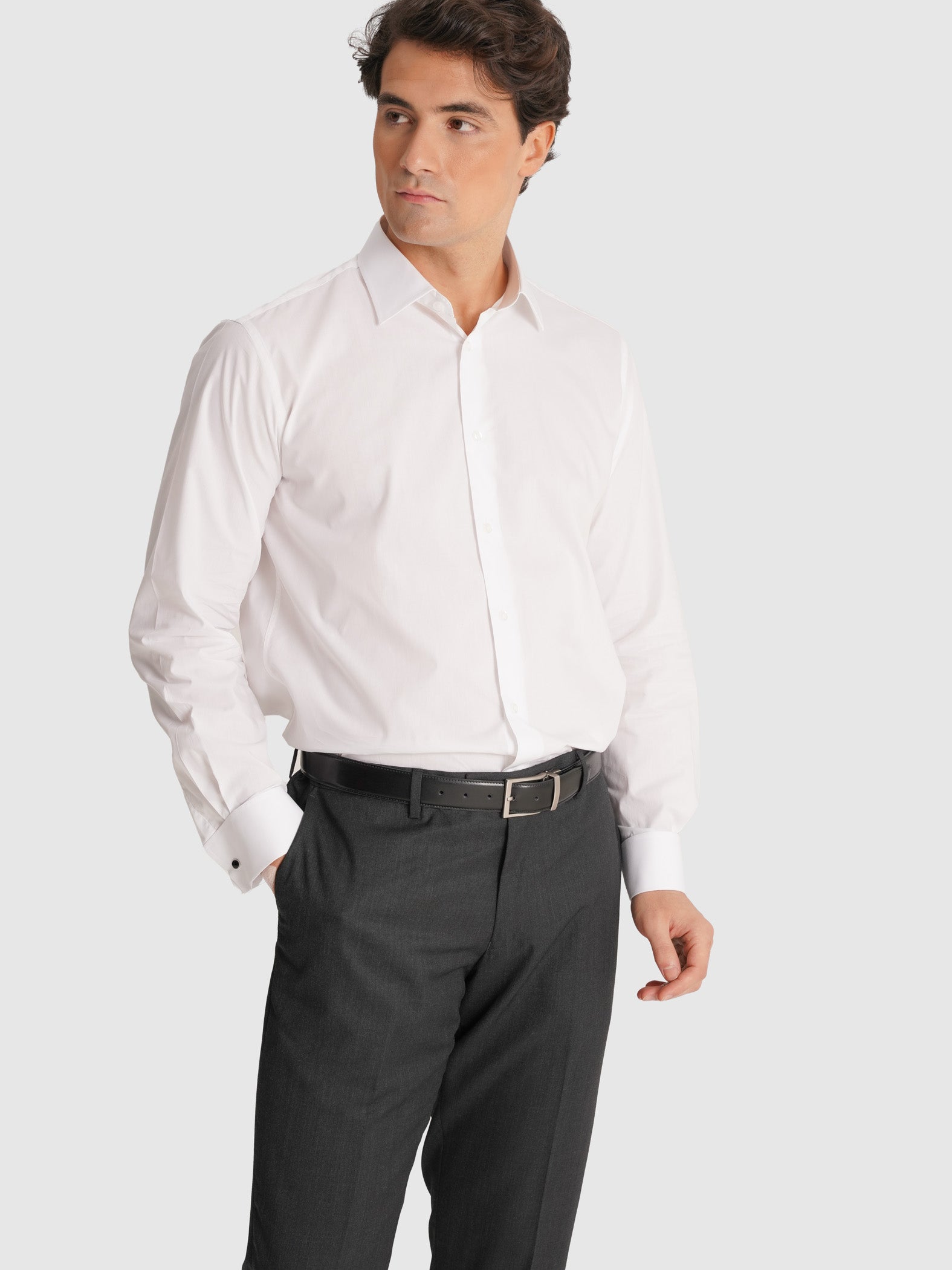 WHITE POPPLINE LONG SLEEVE SHIRT CLASSIC FIT MR. BLUE