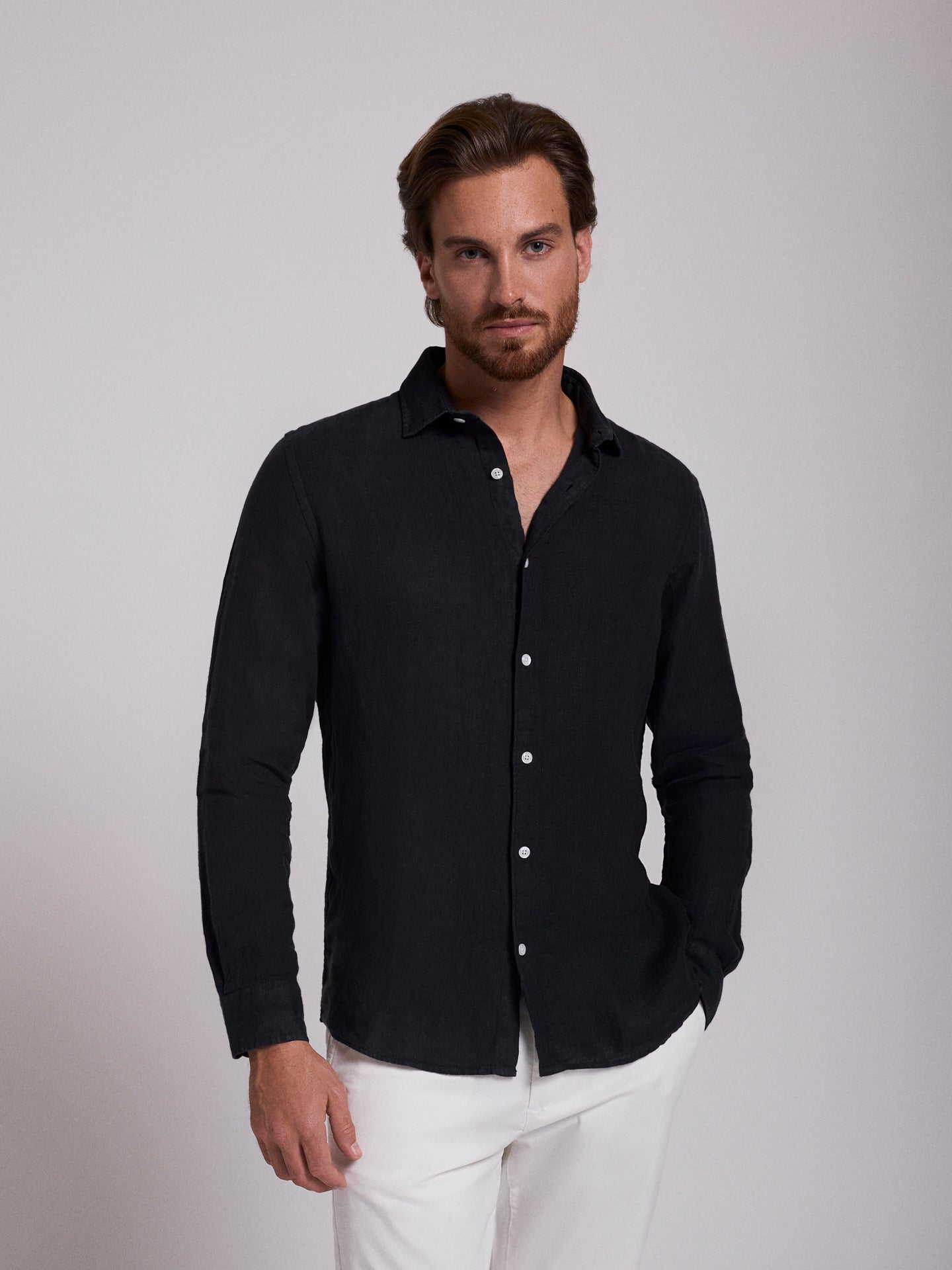 GRAY LINEN SHIRT LONG SLEEVE TAILORED FIT MARK BELLUCCI