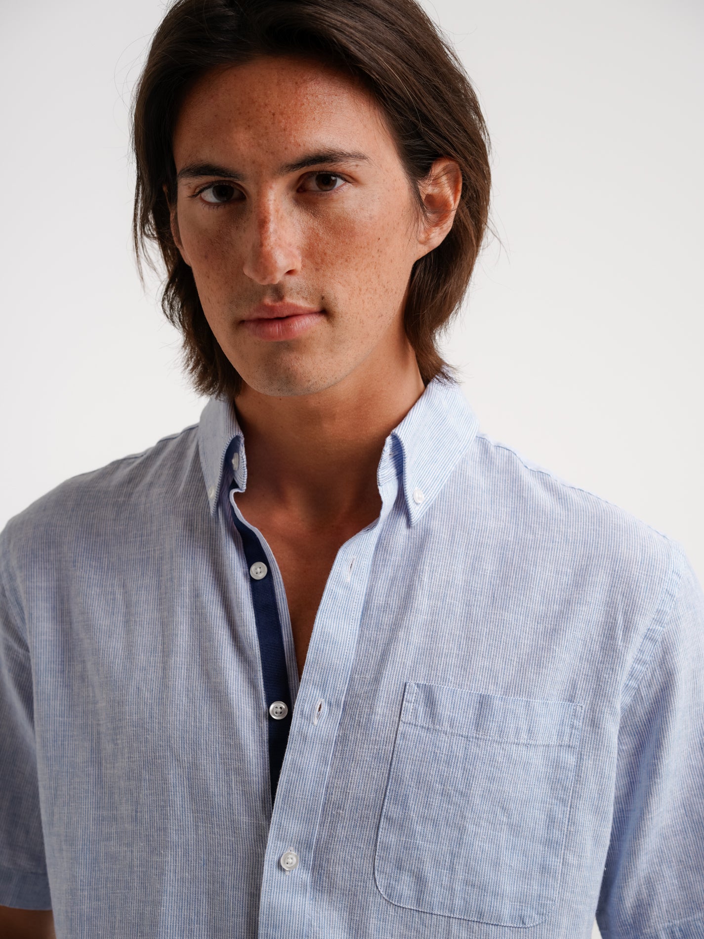 CAMISA LINO AZUL MANGA CORTA REGULAR FIT MR. AZUL