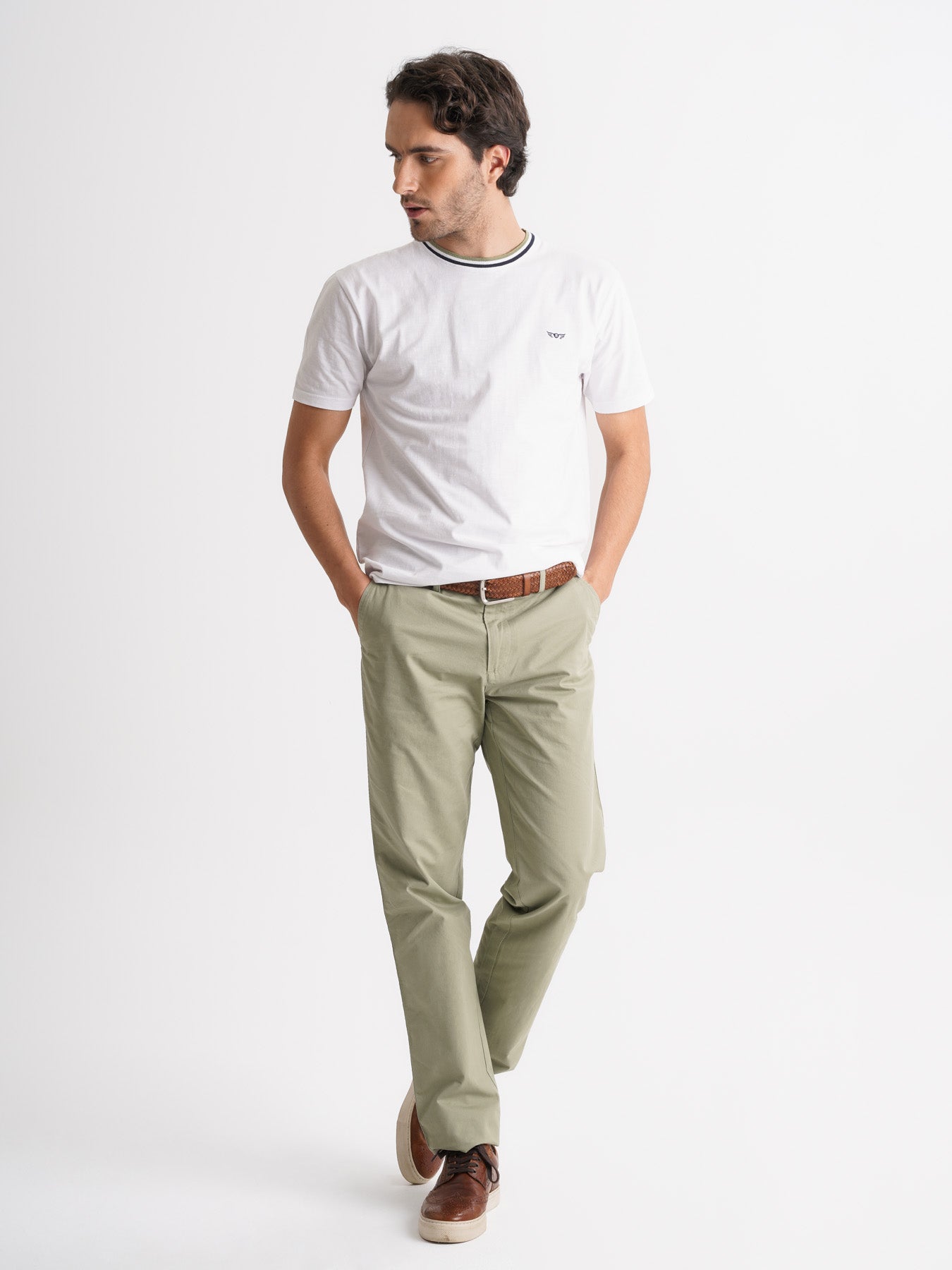 WHITE COTTON T-SHIRT SHORT SLEEVES REGULAR FIT MR. BLUE