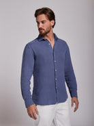 CAMISA LINO AZUL MANGA LARGA SASTRERÍA MARK BELLUCCI