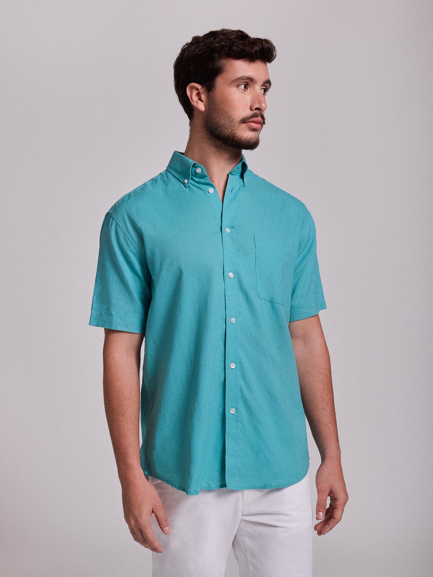 BLUE LINEN SHIRT SHORT SLEEVE REGULAR FIT MR. BLUE
