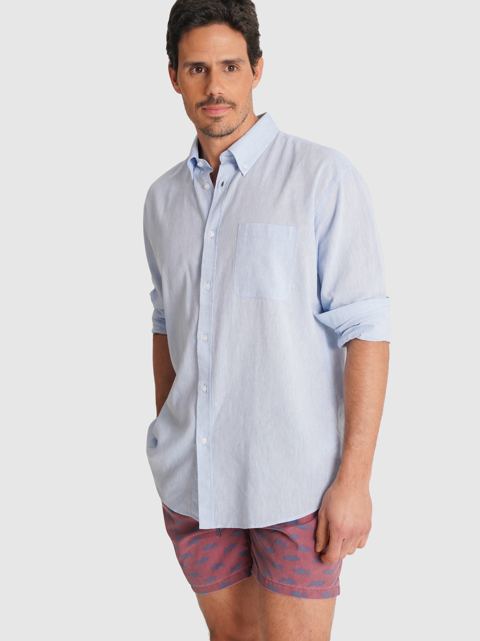 BLUE LONG SLEEVE REGULAR FIT MR SHIRT. BLUE